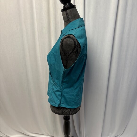 Worthington Wrap Top Womens Sz Large Petite Teal Stretch Sleeveless Collared NEW - Picture 3 of 8